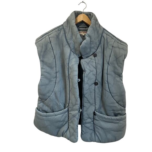 Free People Roll With Us Puffer Vest Blue Quilted Sleeveless Jacket Size M - Picture 2 of 11